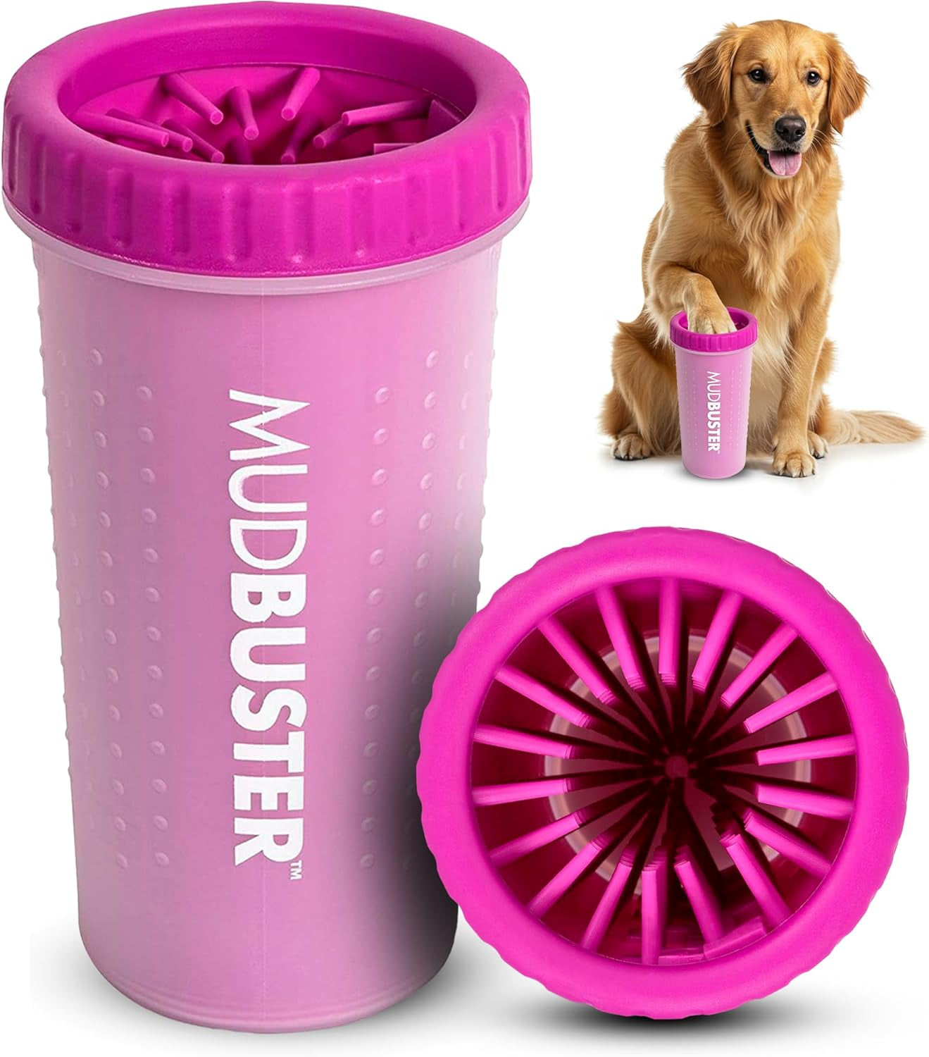 Mudbuster Portable Large Dog Paw Cleaner, Fuchsia - Premium Pet Supplies and Accessories